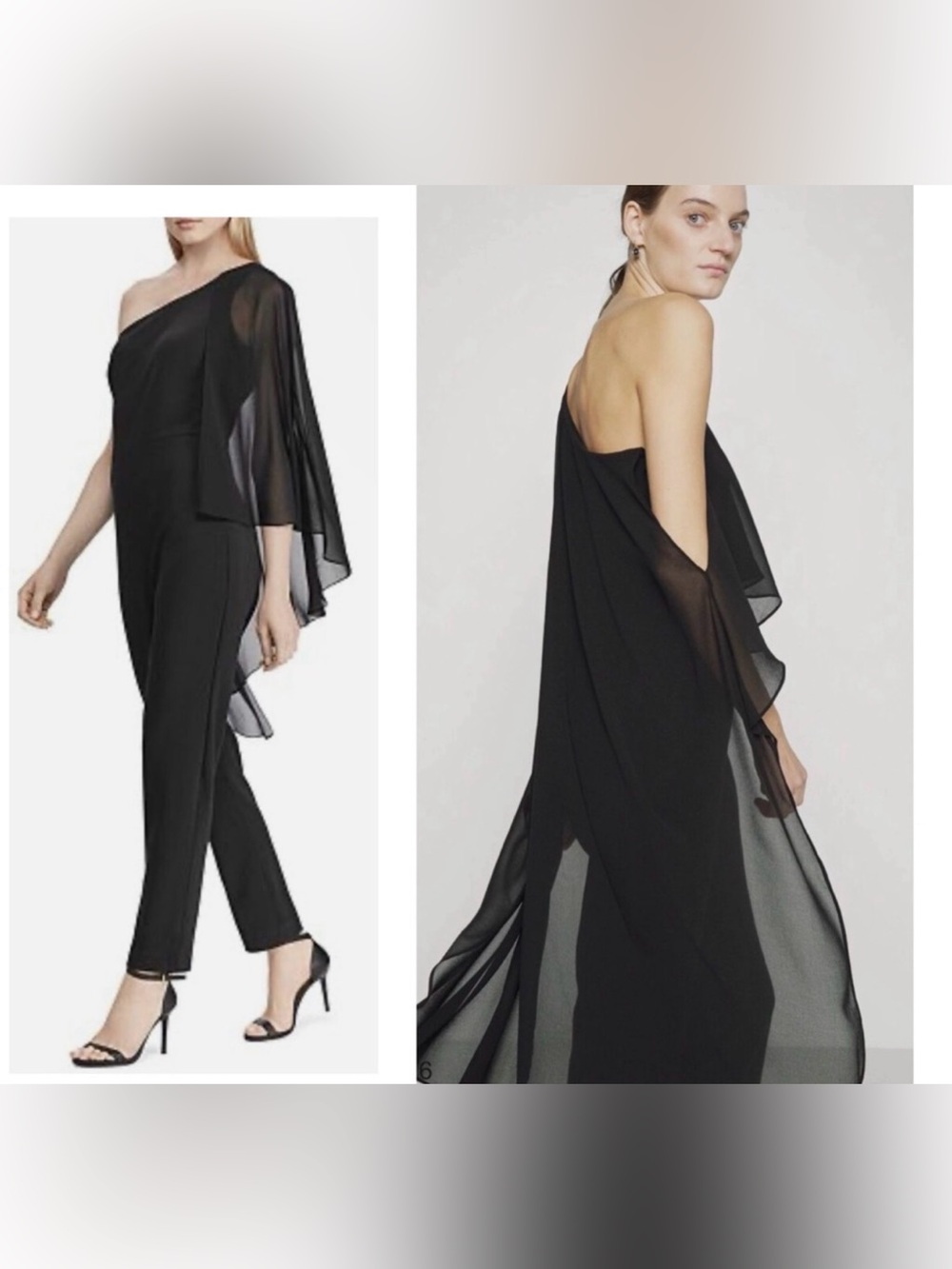 Lauren Ralph Lauren Women's Black Sheer One Shoulder Cape Jumpsuit Sz 12